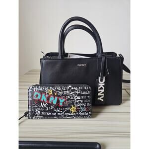 DKNY Black Satchel/Crossbody Bag with Wallet Set